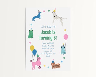Let's Pawty Birthday Invitation Template, Printable Editable Party Invite, Instant Download Puppy Party Invitation, Dog Party Invitations