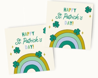Printable St. Patrick's Day Kids Gift Tags, Classroom Rainbow Shamrock Favor Treat Tag Printable, Instant Download Lucky Charm Tags for Kids