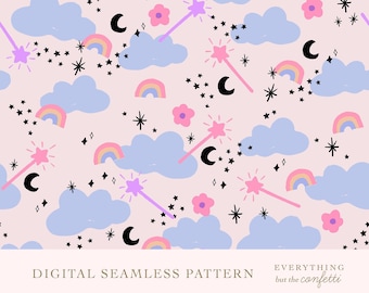 Magic Charm Seamless Digital Repeating Pattern, Cute Patterns for Kids, Magical Pattern, Pattern Design, Surface Pattern Design, Digital