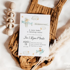Printable Baby Landing Soon Invitation Template, Baby Shower Invitations, Gender Neutral Baby Shower Invitation Template, Printable Invites