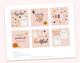 Hey Boo Halloween Printable Square Tags, Party Printables, Favor Tags for Halloween, Trick or Treat Favor Tags, Cute Halloween Tags for Kids