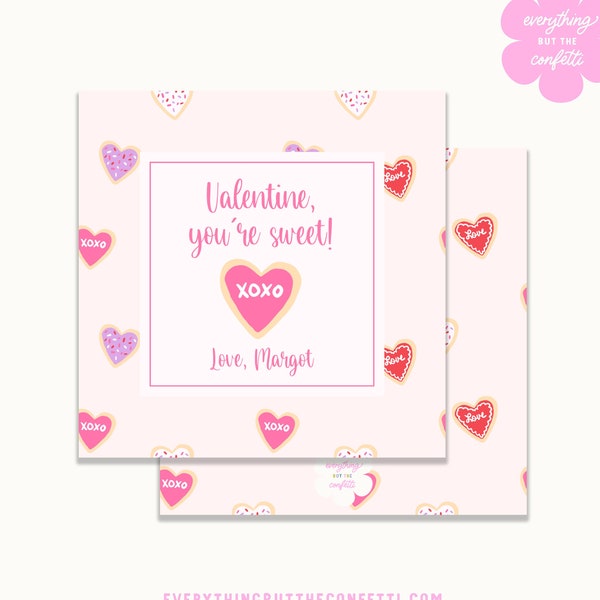 Printable Valentine for Kids, Cute Valentine Printable, Editable Valentine's Day Template, Valentine's Cookies Card, You're Sweet Card