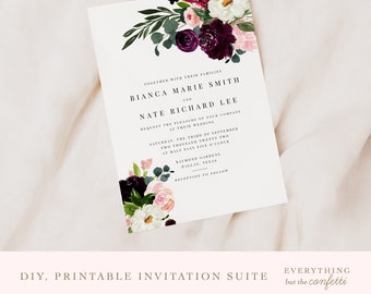 Romantic Florals Wedding Invitation Templates Suite, Wedding Templates, Wedding Invitation Printable, Wedding Printables, Watercolor Wedding