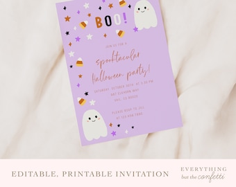 Boo Halloween Party Invitation Template, Cute Halloween Invitation, Kids Halloween Party Invite Template, Editable, Printable, DIY Party