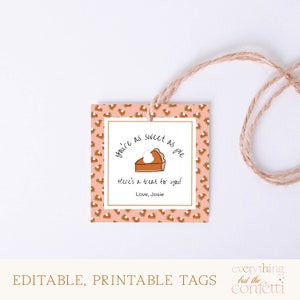 Pumpkin Pie Thanksgiving Printable Editable Favor Tag Template, Party Printables for Kids, Cute Hey Pumpkin Tags, Thanksgiving Tags DIY