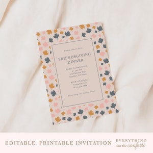 Fall Leaves Party Invitation Template, Editable, Printable, Instant Download, Autumn Party Invite, Thanksgiving Invitation, Friendsgiving