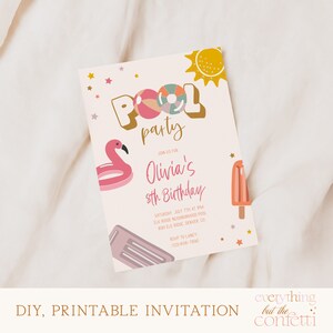 Pool Party Summer Invitation Template, Summer Party Kids Invitation Template, Editable Printable DIY Template, Splish Splash by the Pool