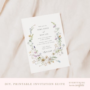 Whimsical Garden Wedding Invitation Suite, Wedding Invites Bundle, Wildflower Invitation, Wedding Invites DIY, Instant Download, Wedding Kit