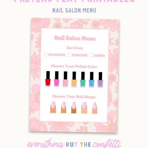 Nail Salon Menu Pretend Play Printable, Printable Pretend Play Menus, Pretend Salon Menus, Classroom Kids Play Menus, Spa Pretend Play Menus