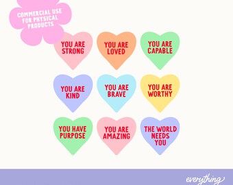 Corazones de caramelo motivacionales para el día de San Valentín SVG PNG, Galentines de amor SVG PNG, Lindo día de San Valentín SVG Archivo de corte Corazones de positividad