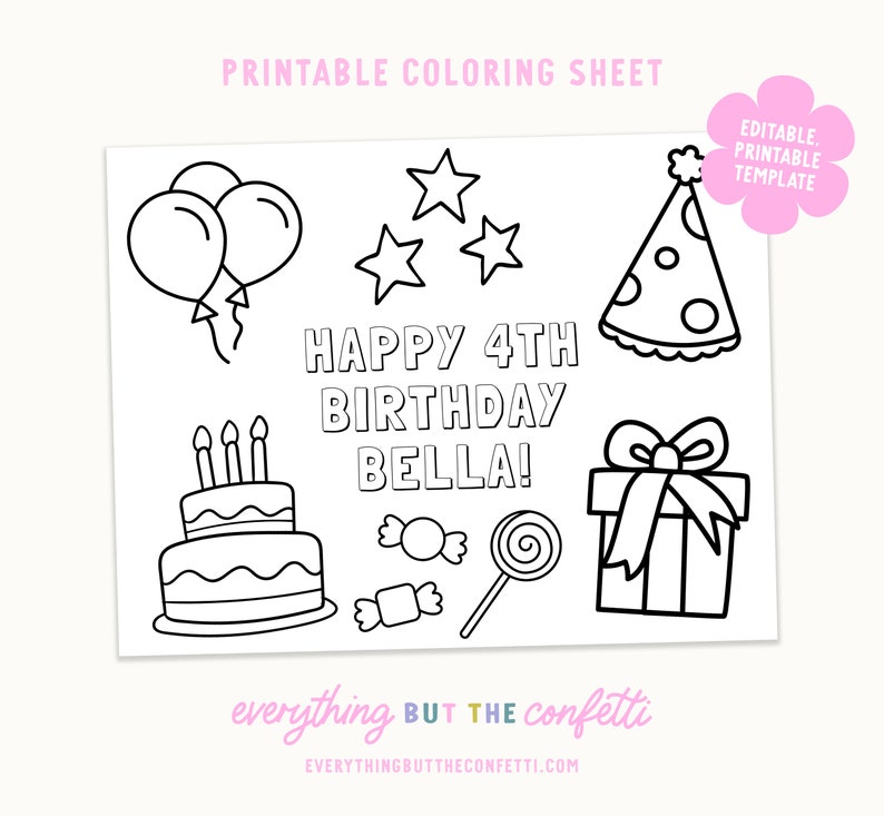 Printable Custom Birthday Coloring Sheets, Personalized Birthday ...