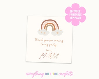 Boho Rainbow Party Favor Tags Template, Party Gift Tags, DIY Gift Tags, DIY Party Tags, Printable Favor Tags, Birthday Party Printables
