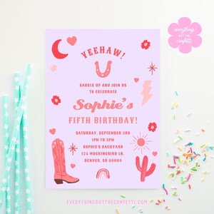 Cowgirl Party Invitation Template, Yeehaw Party Invites, Editable Printable Instant Download Rodeo Cowgirl Party Invitation Template Kids
