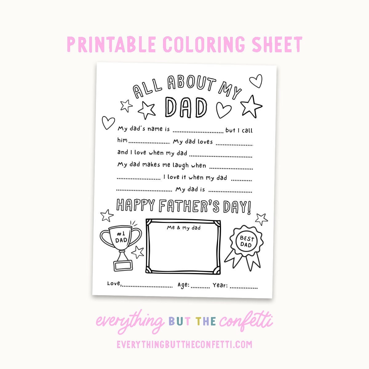 All About My Dad Printable Coloring Sheet, Kids Interview Fathers Day ...