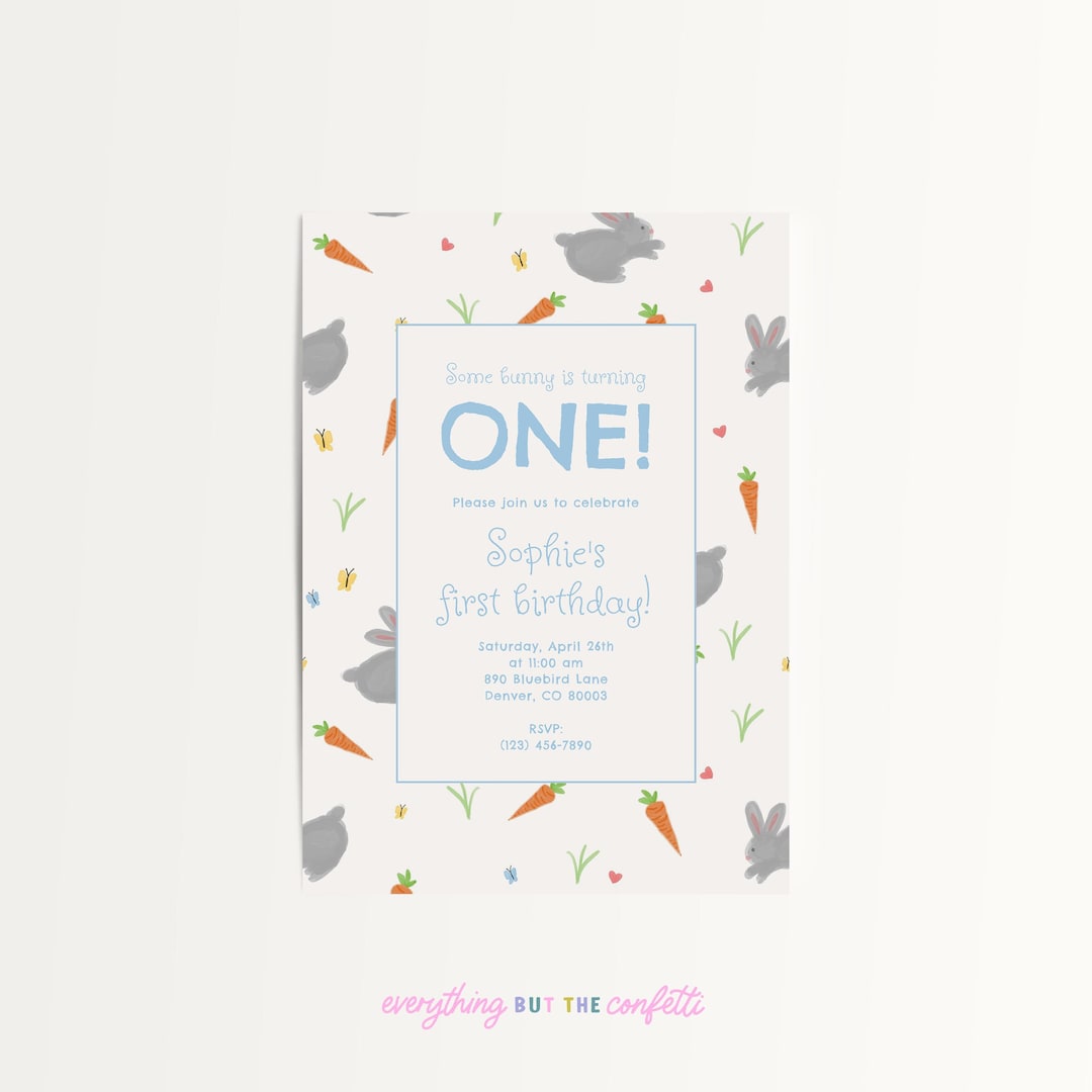 Some Bunny is Turning One Editable Printable Invitation Template