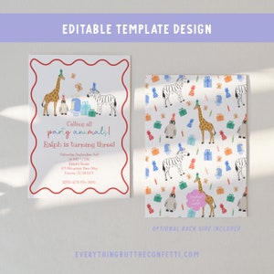 Calling All Party Animals Birthday Invitation Editable Printable Template, Party Animals Birthday Invites, Printable Instant Download Invite image 3
