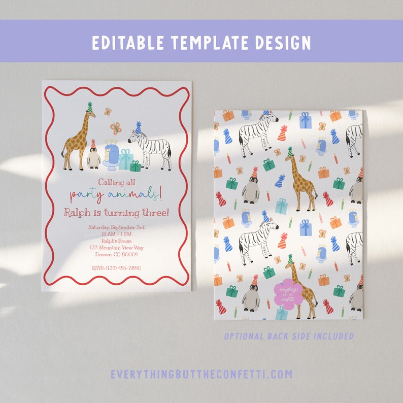Calling All Party Animals Birthday Invitation Editable Printable Template, Party Animals Birthday Invites, Printable Instant Download Invite image 3
