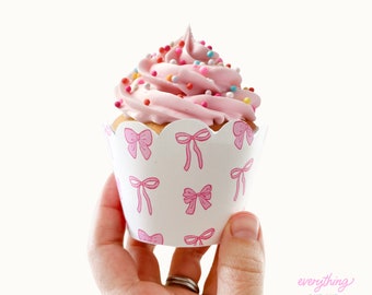Druckbare Bögen Cupcake Wrappers, druckbare rosa Schleifen Wrapper für Cupcakes, Girly Galentines Day druckbare Cupcake Wrapper, Bögen Thema