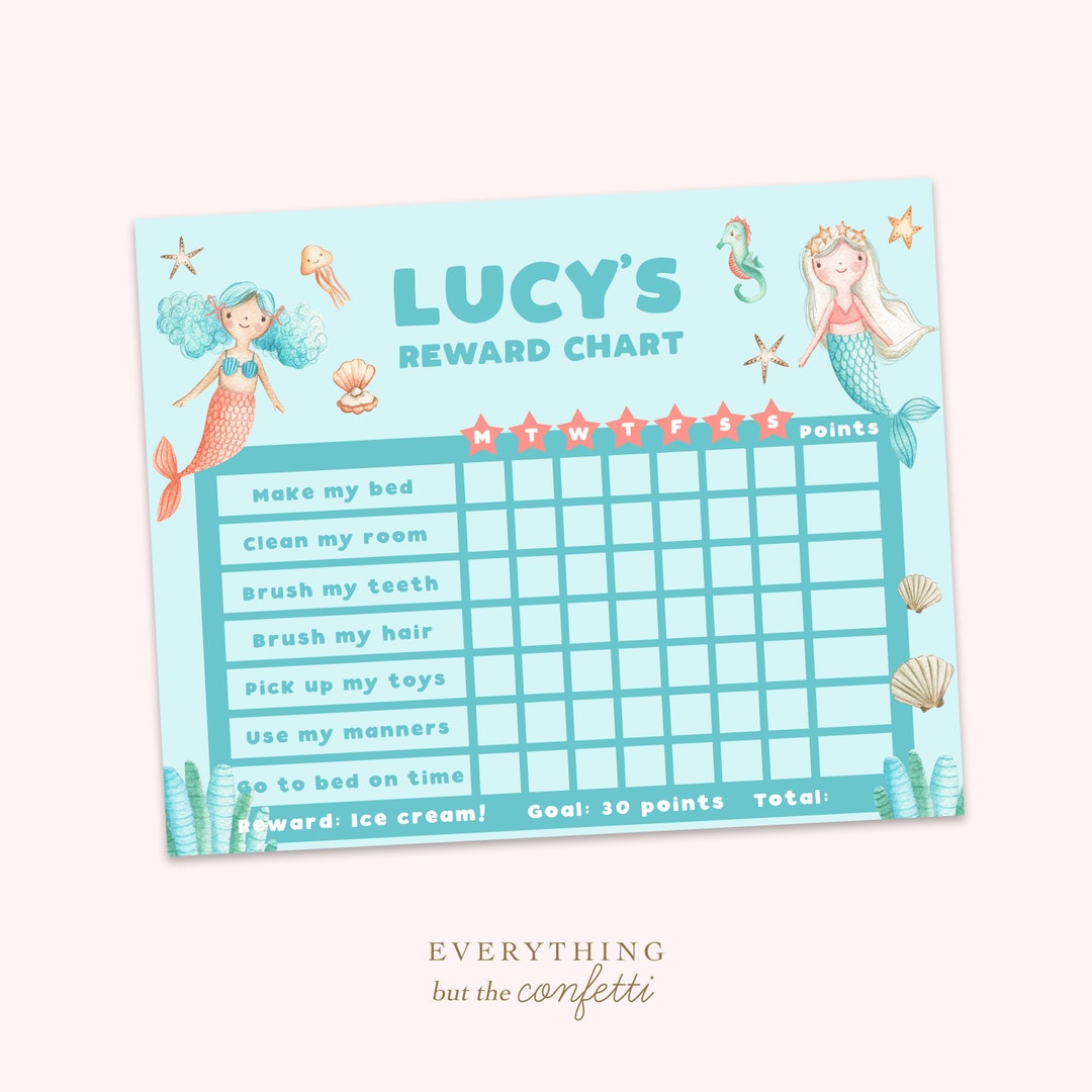 Mermaids Printable Reward Chart for Kids, Chore Chart Printable, Reward ...