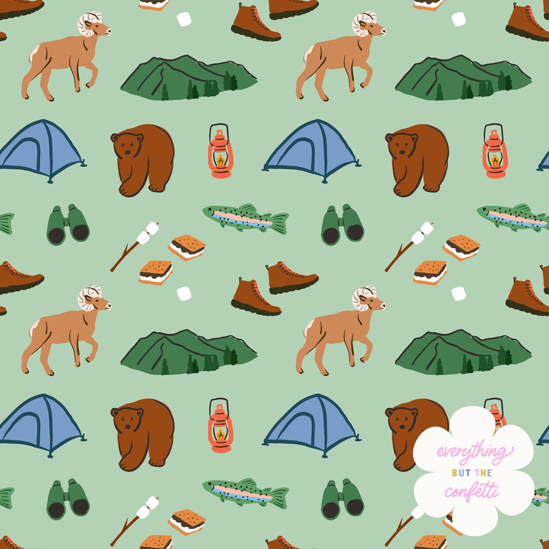 Camping Seamless Digital Pattern Design, Summer Seamless Pattern, Great ...