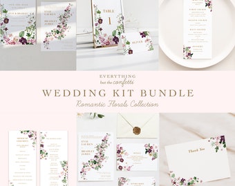 Romantic Florals Wedding Kit Bundle, Wildflowers Wedding Printables, Wedding Invitations Bundle, Wedding Templates Bundle, Templates Kit