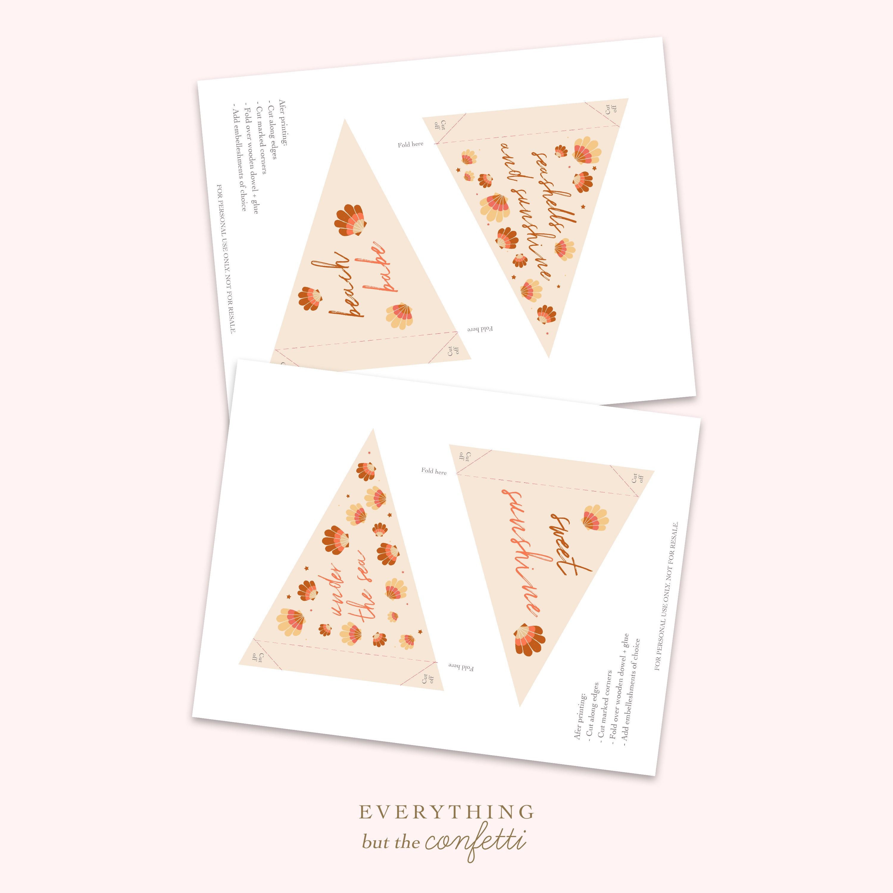 Seashells Printable Pennant Flags Summertime DIY Pennant - Etsy