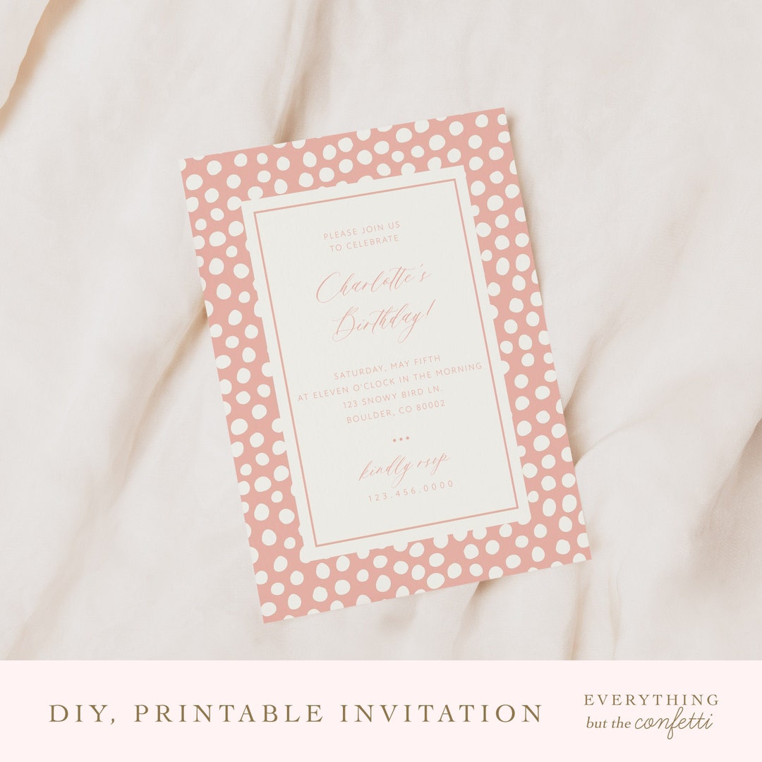 Pink Polka Dots Birthday Party Invitation Template Printable - Etsy