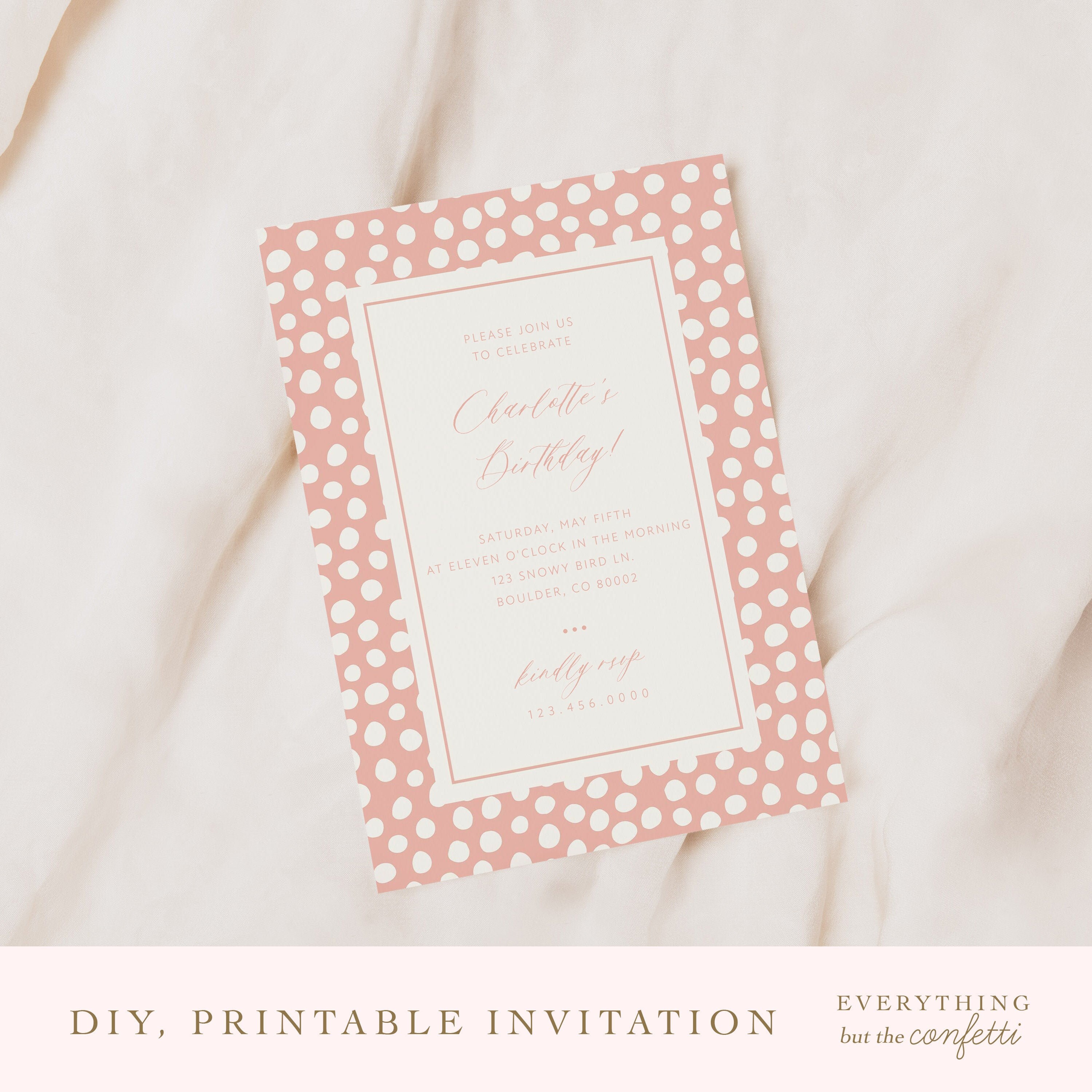 Pink Polka Dots Birthday Party Invitation Template Printable | Etsy