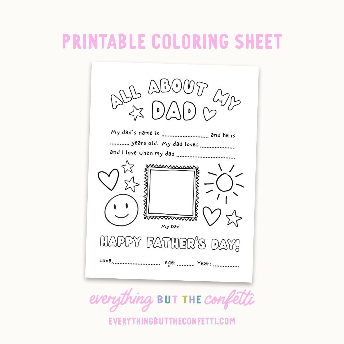 All About My Dad Printable Coloring Sheet, Kids Interview Fathers Day ...