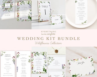 Wilde bloemen bruiloft sjablonen kit bundel, bruiloft printables bundel, bruiloft uitnodigingen bundel, bruiloft sjablonen bundel, sjablonen kit
