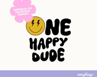 One Happy Dude SVG, One Happy Dude PNG, First Birthday Svg Png Sublimation Cutting File, Smiley Face One Happy Dude Svg Png, Happy Face Svg