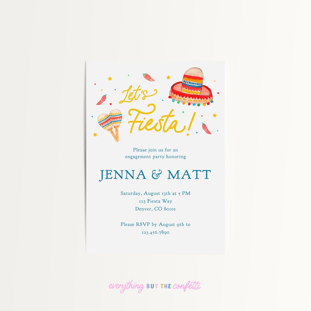 Let's Fiesta Printable Invitation Template, Engagement Party Invitation ...