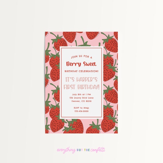 Berry Sweet Invitation Template, Invitation Printable, DIY Birthday Invitation, Child's Birthday Invite, Kids Birthday Invitation Berries