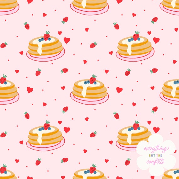 Valentine's Day Seamless Pattern, Cute Valentines Repeat Pattern Design, Girly Pattern, Patterns for Fabric, Brunch Strawberries Pattern