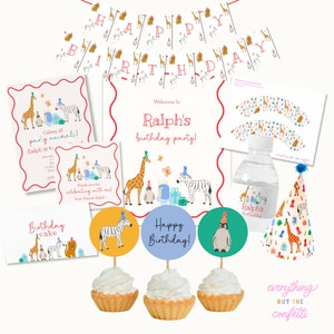Pacote para impressão de festa de aniversário de animais de festa, pacote para impressão de festa chamando todos os animais de festa, pacote de modelo de kit de festa de animais de festa