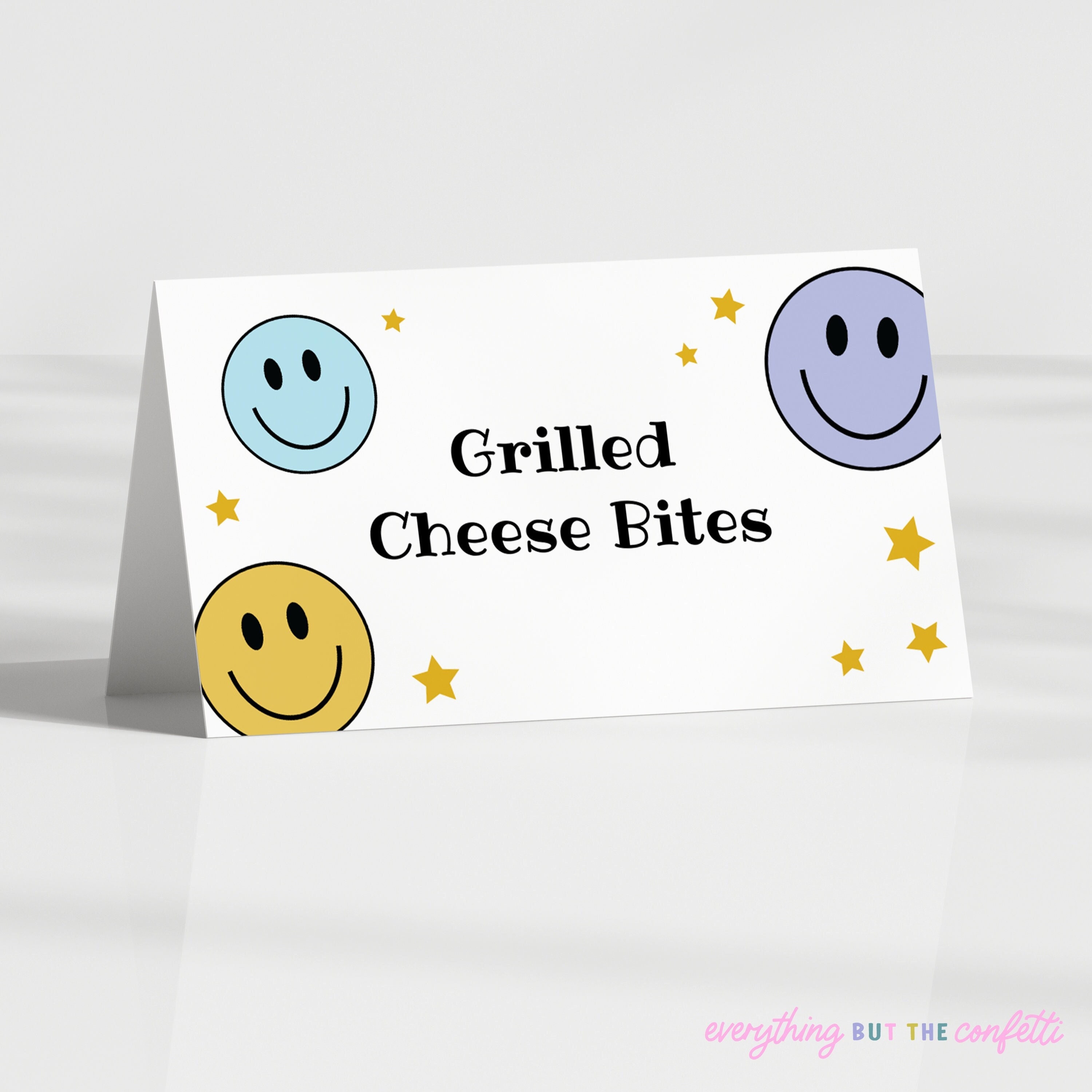 Smiley Faces Printable Food Tent Label Template, Smileys Birthday
