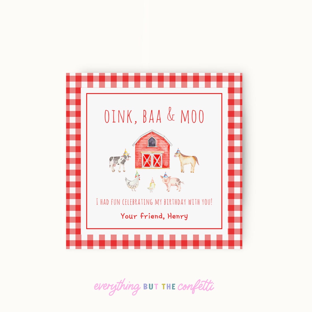 Farm Birthday Editable Printable Favor Tags Template, Three I E I O ...
