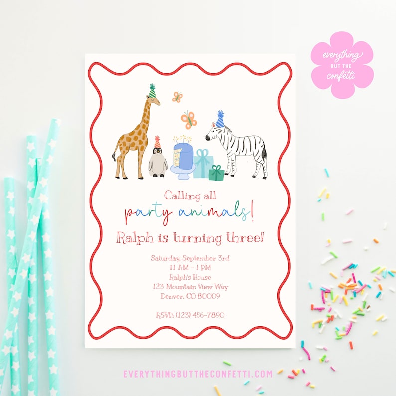 Calling All Party Animals Birthday Invitation Editable Printable Template, Party Animals Birthday Invites, Printable Instant Download Invite image 2