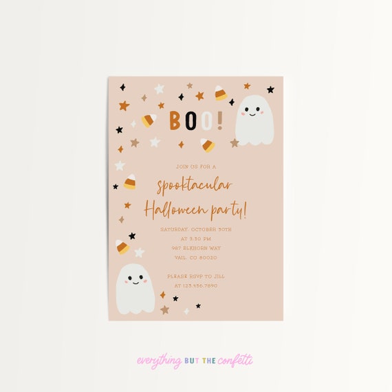 Boo Halloween Party Invitation Template, Cute Halloween Invitation, Kids Halloween Party Invite Template, Editable Printable DIY Invitation
