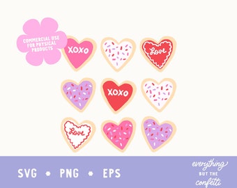 San Valentín SVG PNG EPS, Galletas de San Valentín Svg Png, Linda obra de arte digital para San Valentín, Archivo de corte para San Valentín, Sublimación