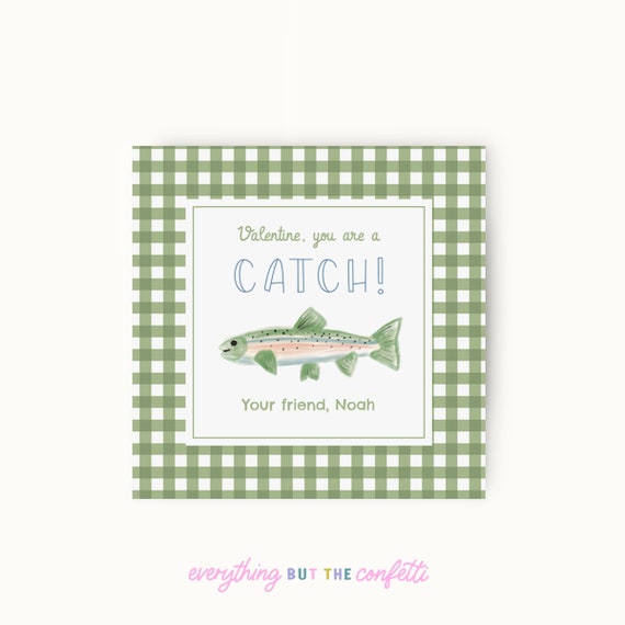 You're a Catch Kids Valentines Card Tag Printable Template, Fishing  Valentines, You're A Great Catch Valentine, Preschool Kids Valentines 