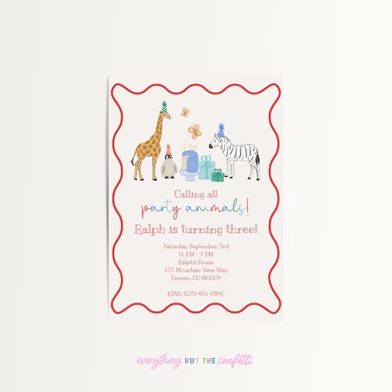 Calling All Party Animals Birthday Invitation Editable Printable Template, Party Animals Birthday Invites, Printable Instant Download Invite