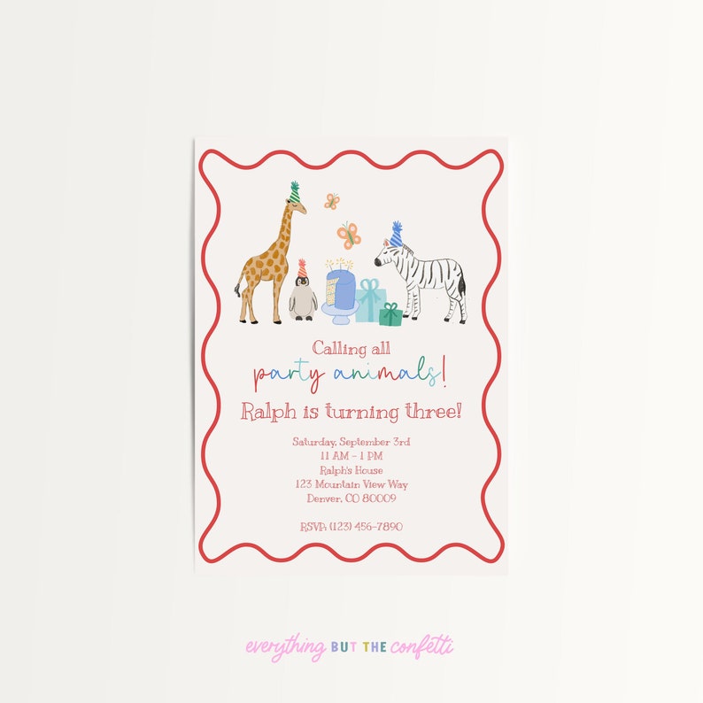 Calling All Party Animals Birthday Invitation Editable Printable Template, Party Animals Birthday Invites, Printable Instant Download Invite image 1