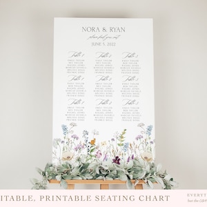 Grillige tuin bruiloft zitplaatsen grafieksjabloon, bewerkbare zitplaatsen grafiek, Wildflower teken, zitplaatsen grafiek DIY, Instant Download, bruiloft Kit
