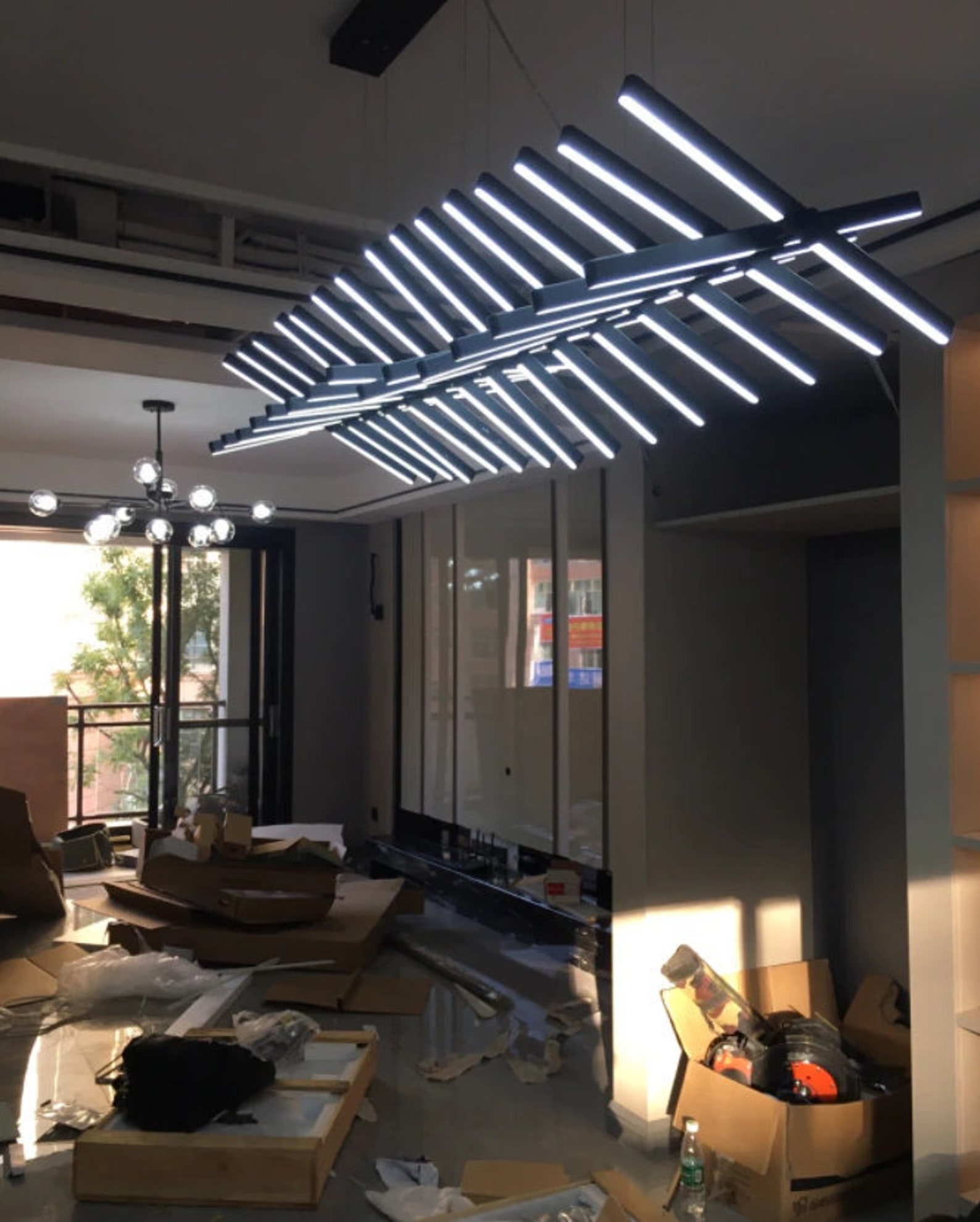 Rayas LED modernas lámpara de araña lineal foyer escalera | Etsy