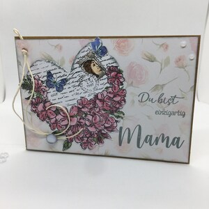 Muttertagskarte,Muttertagsgeschenk,handarbeit,Geschenk zum Muttertag,kraftfarbener Fotokarton,Dekostein,Stempelmotiv,Grußkarte
