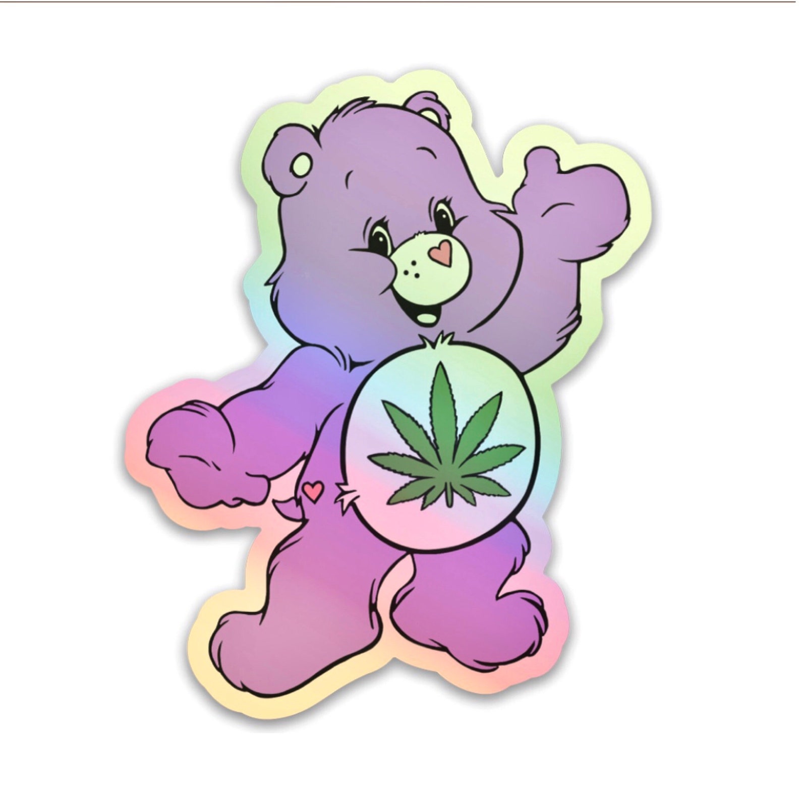 Purple care bear weed leaf holographic sticker laptop  etsy Purple care bear weed leaf holographic sticker laptop  etsy
