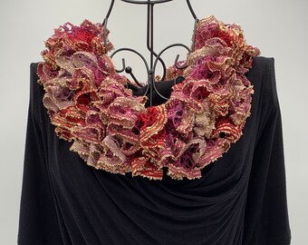 Ruffle Scarf - Pink and Red with Golden Sequins