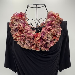 Ruffle Scarf - Pink and Red with Golden Sequins