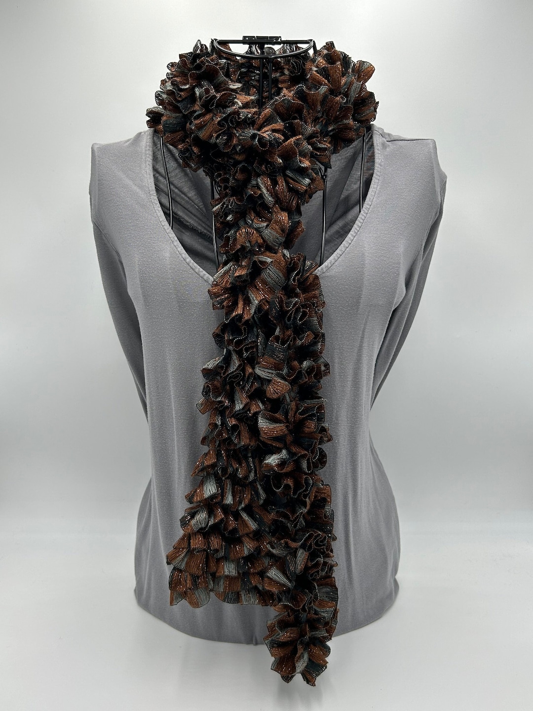 Brown Ribbon Ruffle Ruffle Scarf Ribbons in Brown, Black, and Gray - Etsy